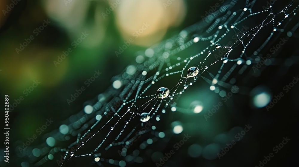 Close-up of dewdrops on a spiderweb, symbolizing the intricate connections within ecosystems Close-up of dewdrops on a spiderweb, symbolizing the intricate connections within ecosystems