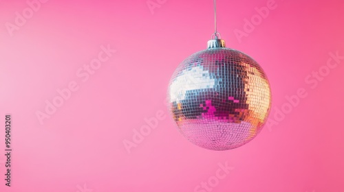 Disco Ball Hanging on a Pink Background