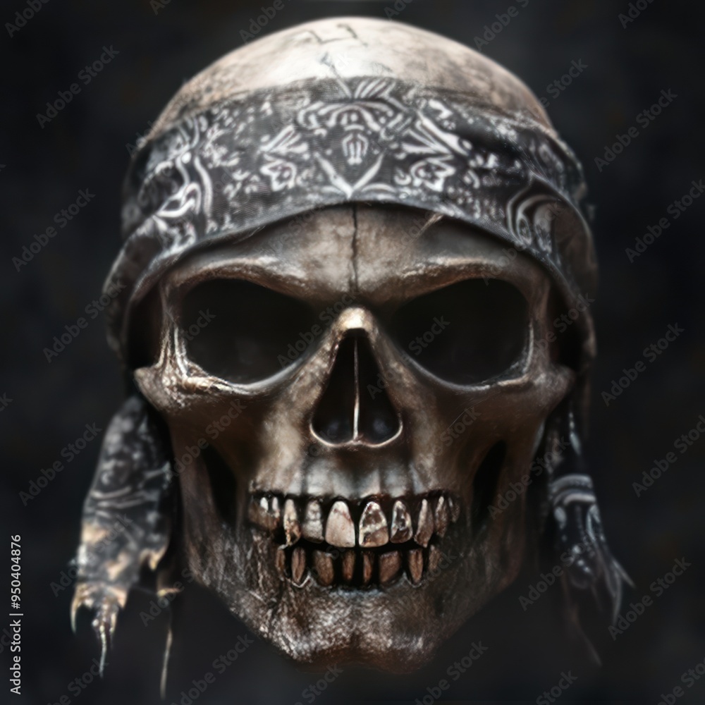 Skull with Bandana and Fanged Teeth Skull with Bandana and Fanged Teeth