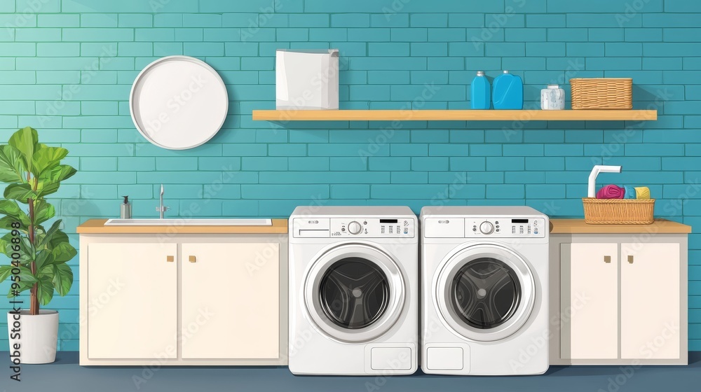 Modern Laundry Room with White Cabinets and Appliances Modern Laundry Room with White Cabinets and Appliances
