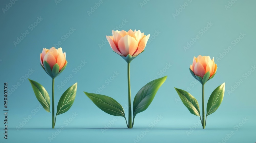 Fototapeta premium Pastel Pink Flowers on Blue Background - Minimalist Floral Photography