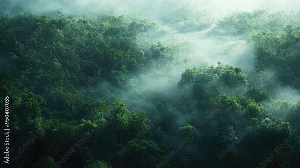 Fog rolling over a dense forest, creating a mystical atmosphere that highlights the power of nature Fog rolling over a dense forest, creating a mystical atmosphere that highlights the power of nature