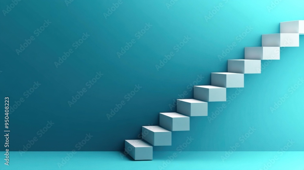 Abstract Minimalist Stairway to Success - Blue Wall and White Steps