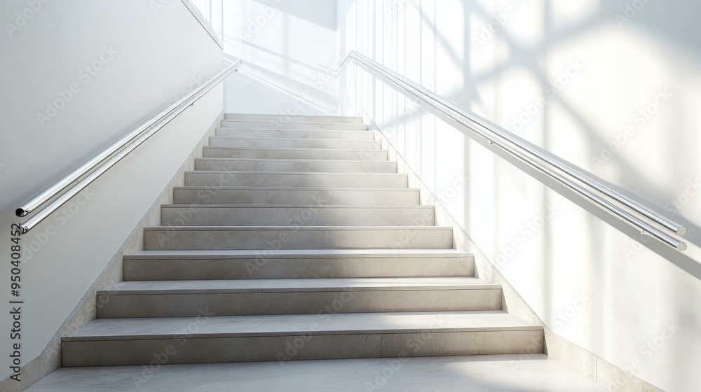 Modern Staircase with Stainless Steel Handrail and White Walls Modern Staircase with Stainless Steel Handrail and White Walls