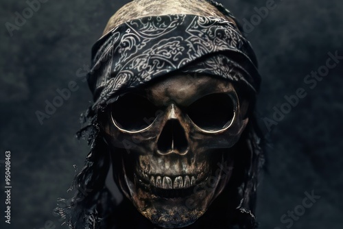 A Skull with a Bandana and Dark Background