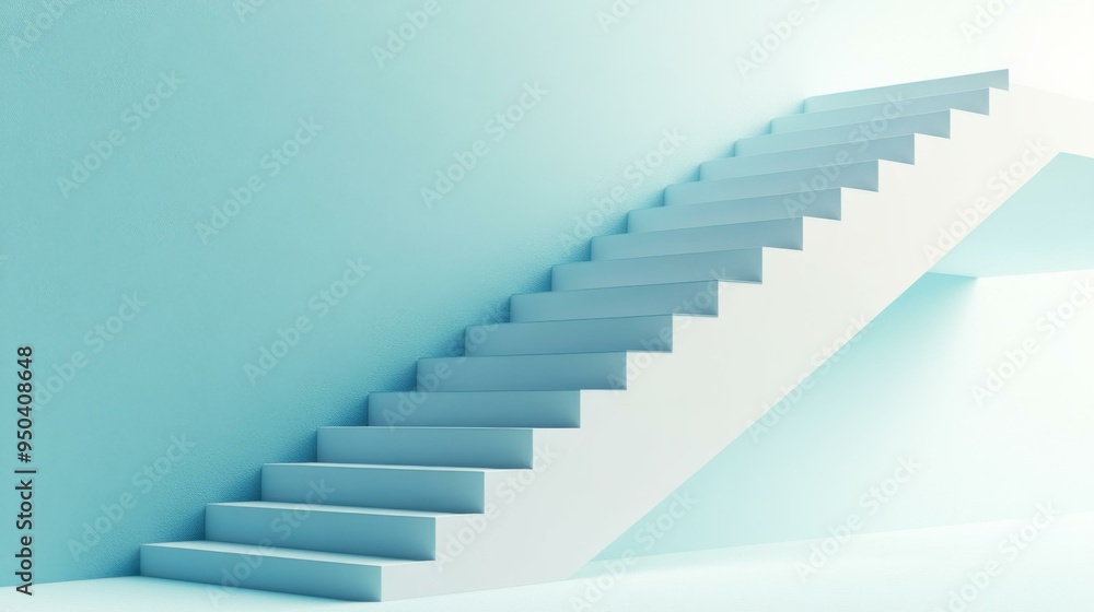 Minimalist White Staircase Against a Blue Wall Minimalist White Staircase Against a Blue Wall