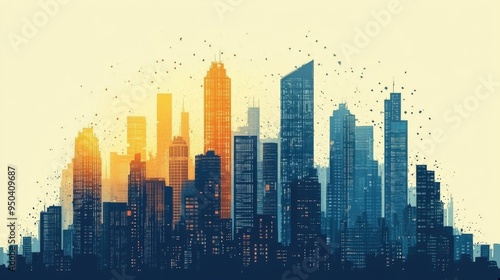 Wallpaper Mural Abstract Cityscape with Sunset and Skyscrapers Torontodigital.ca