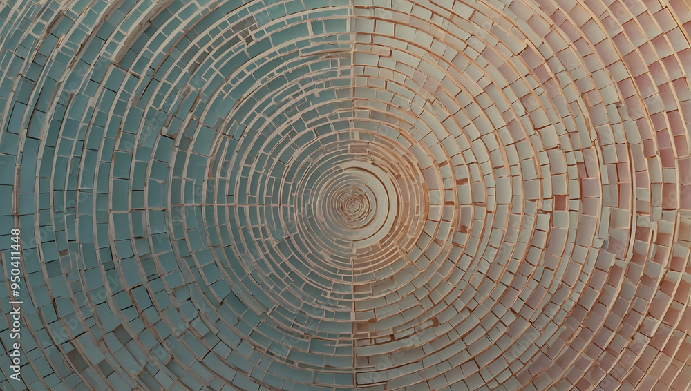 Fototapeta premium Concentricity: A mesmerizing mosaic of teal and orange hues, drawing the eye towards its vibrant center. 