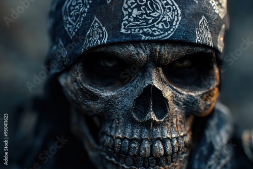 Close-up of a Skull Wearing a Bandana photo