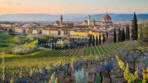 A sweeping panoramic view of Florence from hilltops of Fiesole, rolling vineyards and olive groves cascade below, to iconic skyline with Duomo, Palazzo Vecchio.jpeg