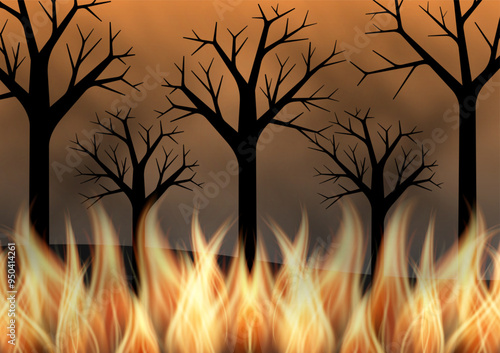 Forest Fire. Wildfire. Burning Forest. Vector Illustration. 