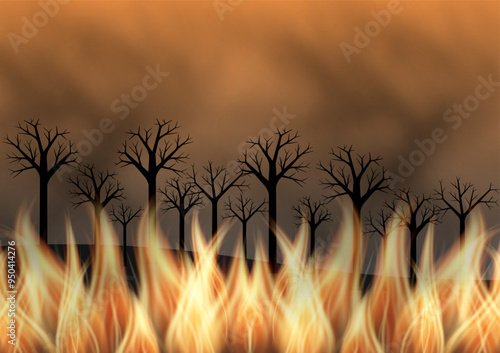 Forest Fire. Wildfire. Burning Forest. Vector Illustration. 