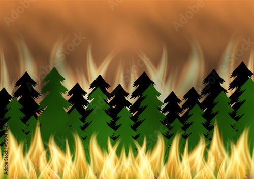 Forest Fire. Wildfire. Burning Forest. Vector Illustration. 