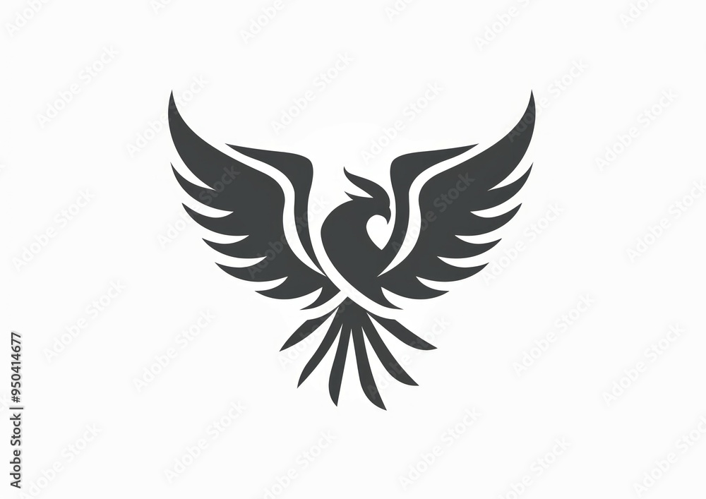 Fototapeta premium phoenix silhouette. Vector silhouette of phoenix on white background. black phoenix isolated on white background. hand drawn design. vector illustration. Phoenix bird silhouette.