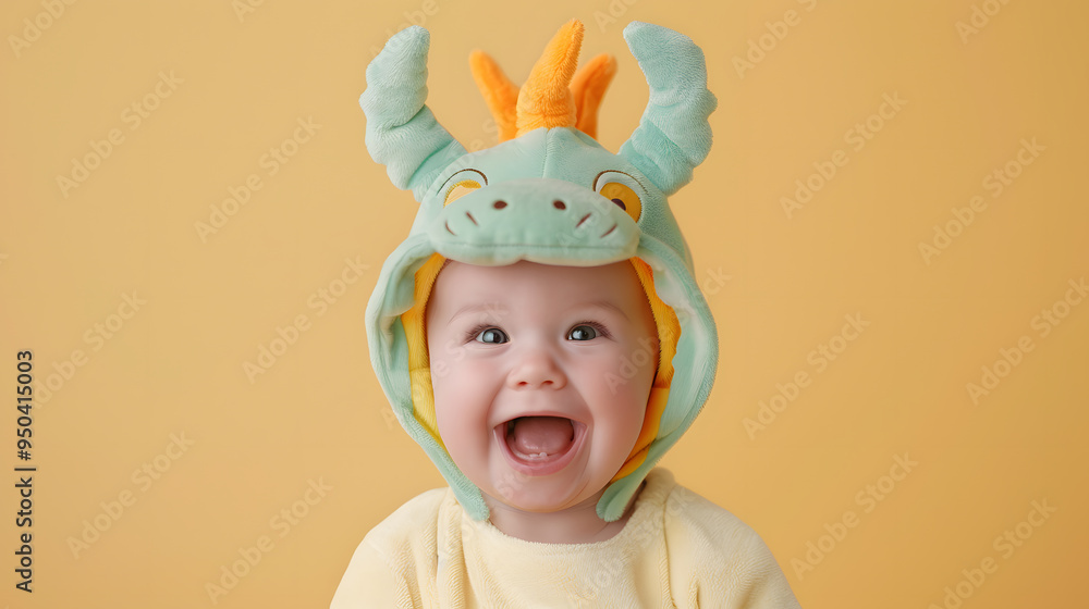 Fototapeta premium Cute little baby in dragon costume