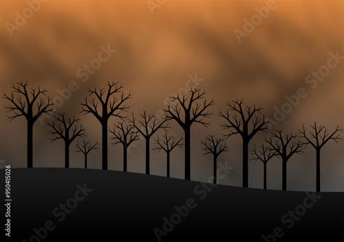 Forest Fire. Wildfire. Burning Forest. Vector Illustration. 