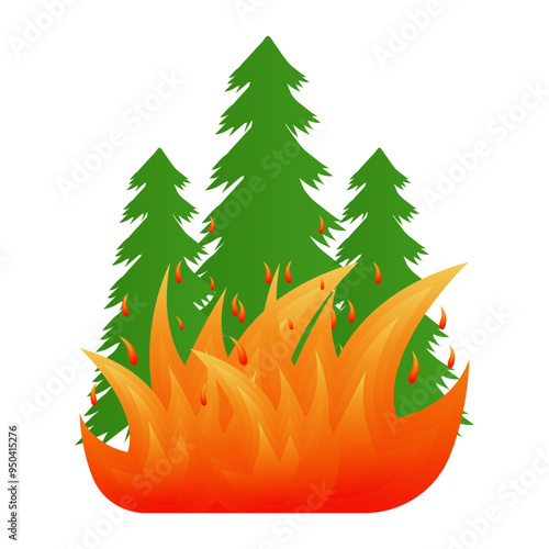 Forest Fire. Wildfire. Burning Forest. Vector Illustration. 