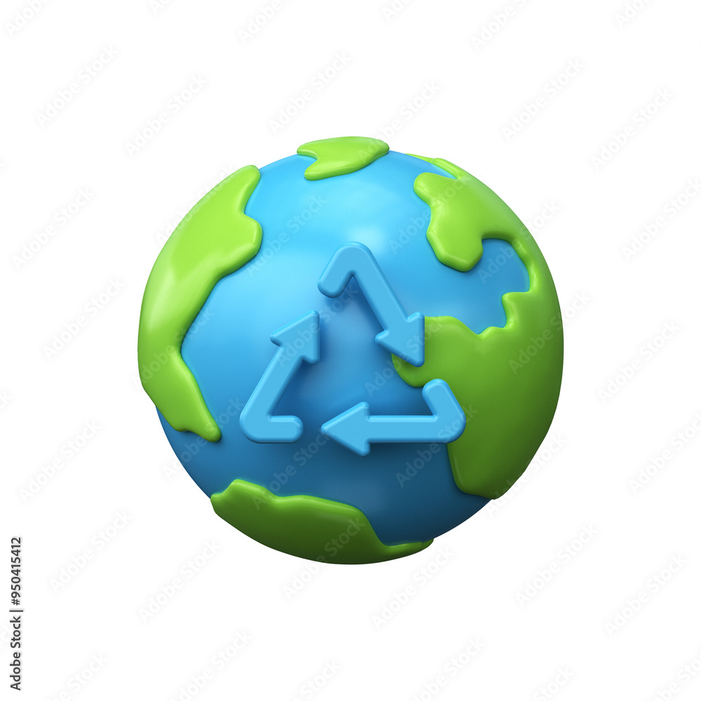 Naklejka premium 3d illustration of planet earth with a recycling sign. Environmental protection.
