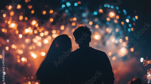 Romantic Fireworks Display under the Night Sky