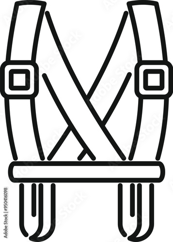 Simple line drawing of a baby harness with straps and buckles for carrying a child