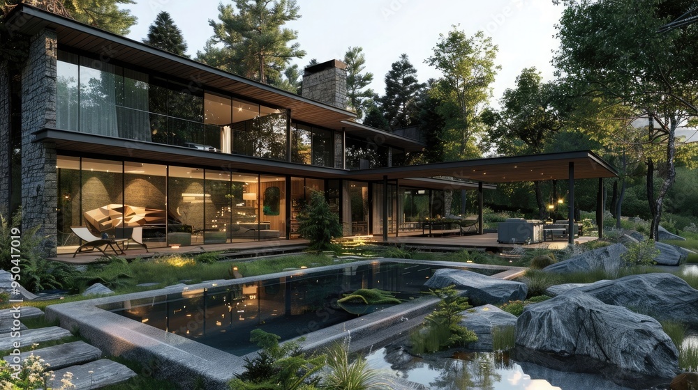 Obraz premium Beautiful contemporary house, generative ai