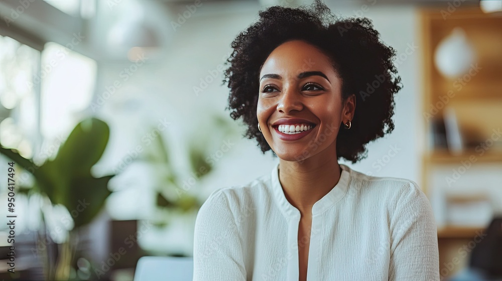 Smiling businesswoman chatting with a colleague in a bright, open-plan office Smiling businesswoman chatting with a colleague in a bright, open-plan office