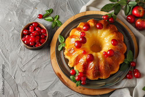 traditional rum baba with berries photo