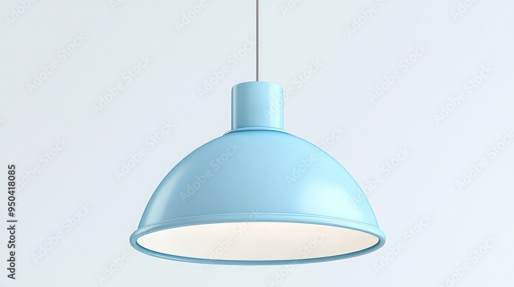 Obraz premium 3D realistic portrayal of a pastel blue pendant light, minimalist vector style.