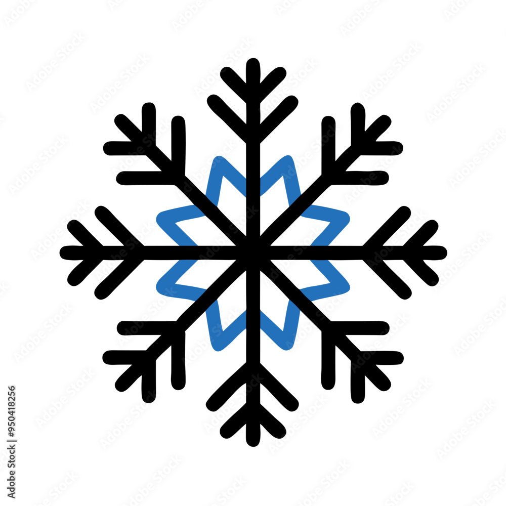 Stylized snowflake design with blue accents on a white background for winter themes, vector Stylized snowflake design with blue accents on a white background for winter themes, vector