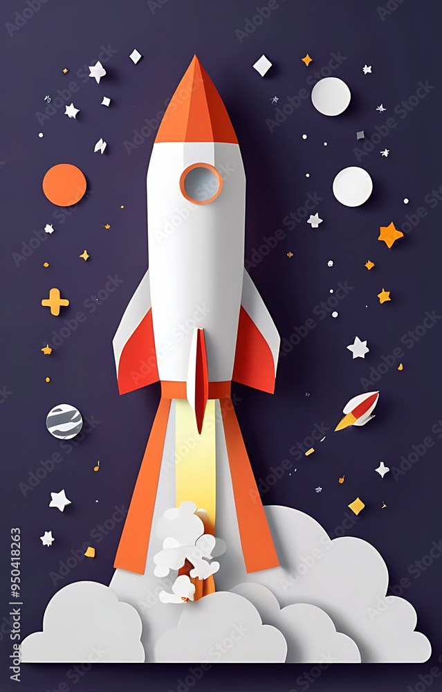 An illustration of rockets flying in space in paper art style or illustration made up of paper cut out, business startup concept, flat-style theme
An illustration of rockets flying in space in paper art style or illustration made up of paper cut out, business startup concept, flat-style theme