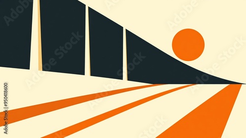 abstraction in meticulous black squares orange lines and circles photo