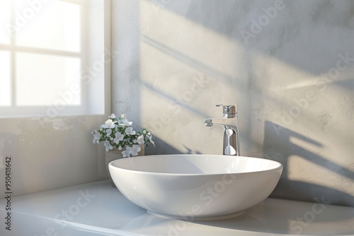 Modern Bathroom Sink with Faucet and Sunlight