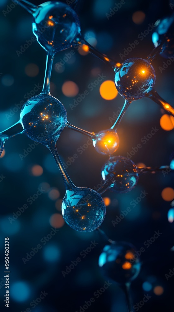 Molecular Bonding: Close-up of molecular structures bonding, with glowing.
Molecular Bonding: Close-up of molecular structures bonding, with glowing.