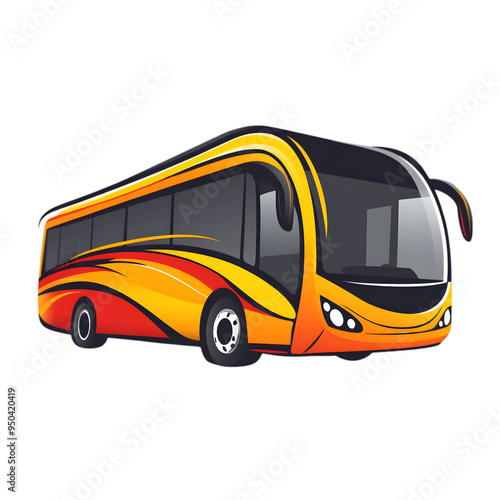 Cartoon illustration of a yellow and red bus with black trim, isolated on a White background.