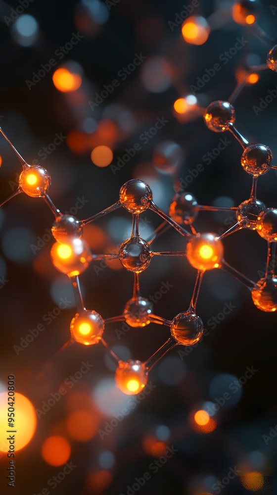 Molecular Bonding: Close-up of molecular structures bonding, with glowing.
Molecular Bonding: Close-up of molecular structures bonding, with glowing.