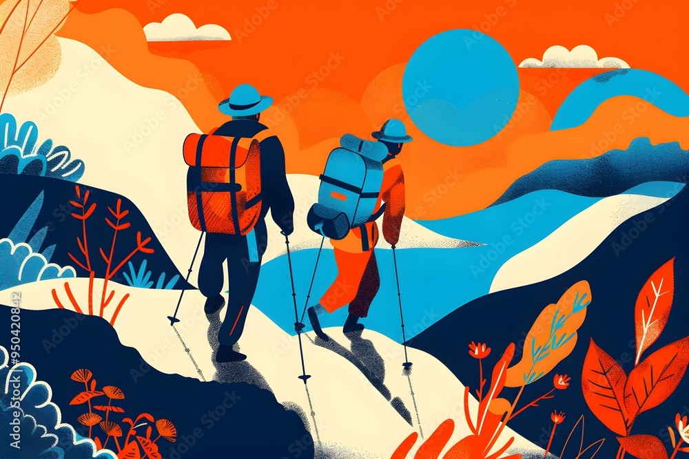 Hiking in the Mountains with Backpacks Hiking in the Mountains with Backpacks