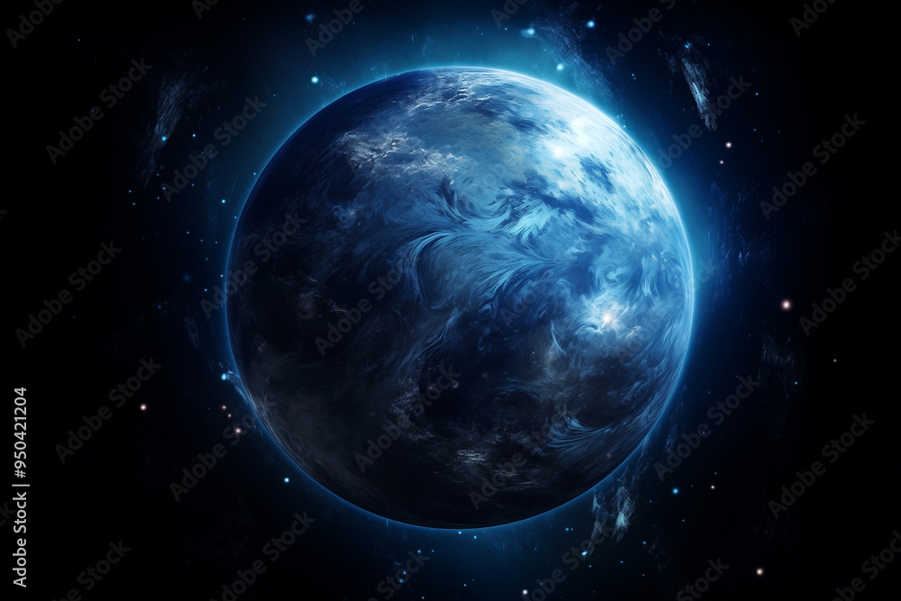 Fototapeta premium deep blue abstract planet in dark space with stars