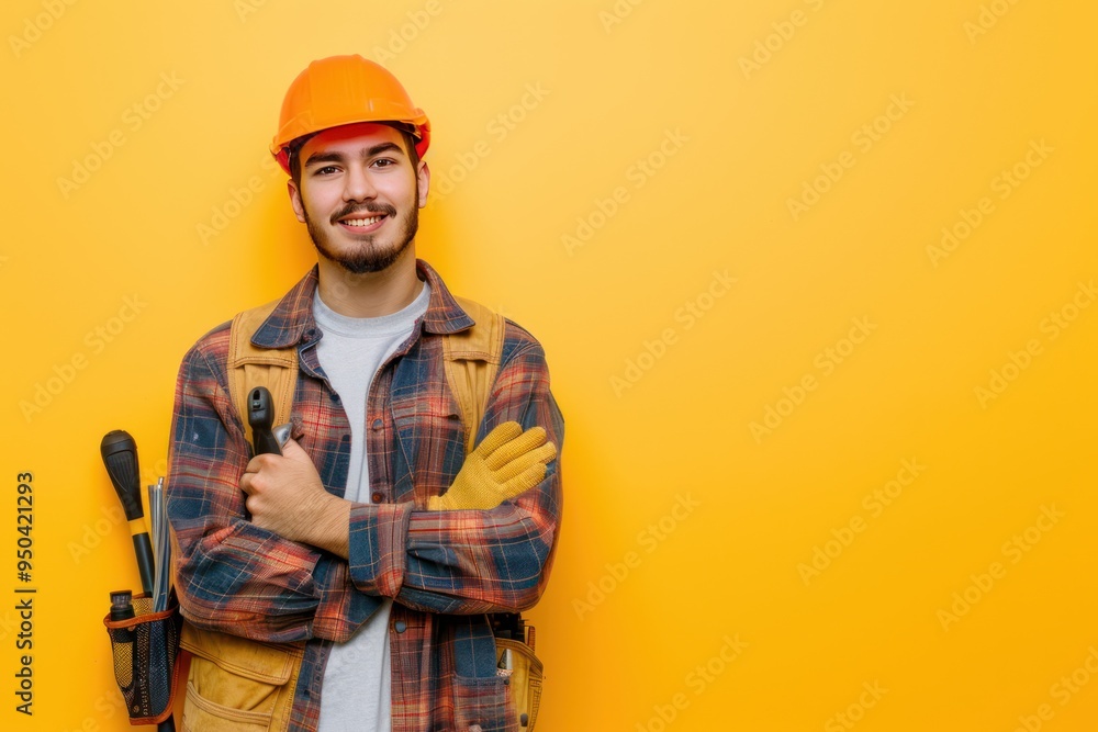 Smiling Construction Worker In Safety Gear Smiling Construction Worker In Safety Gear