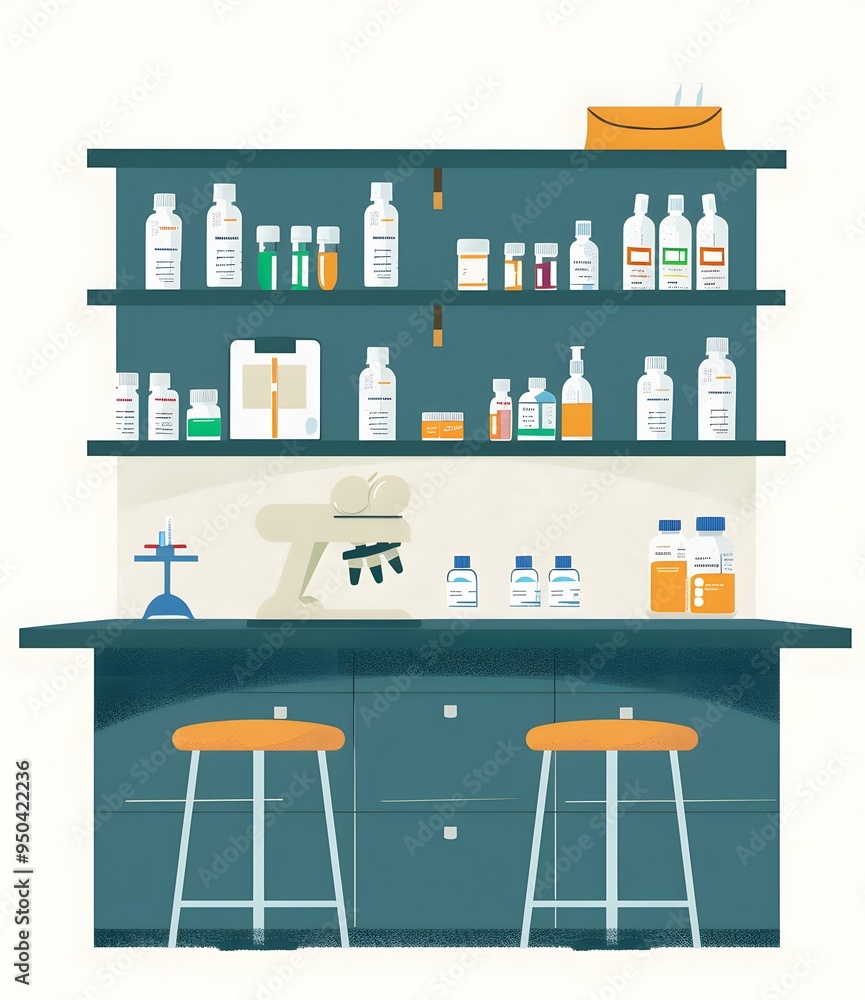 Laboratory Interior Design With Microscope and Shelves Laboratory Interior Design With Microscope and Shelves