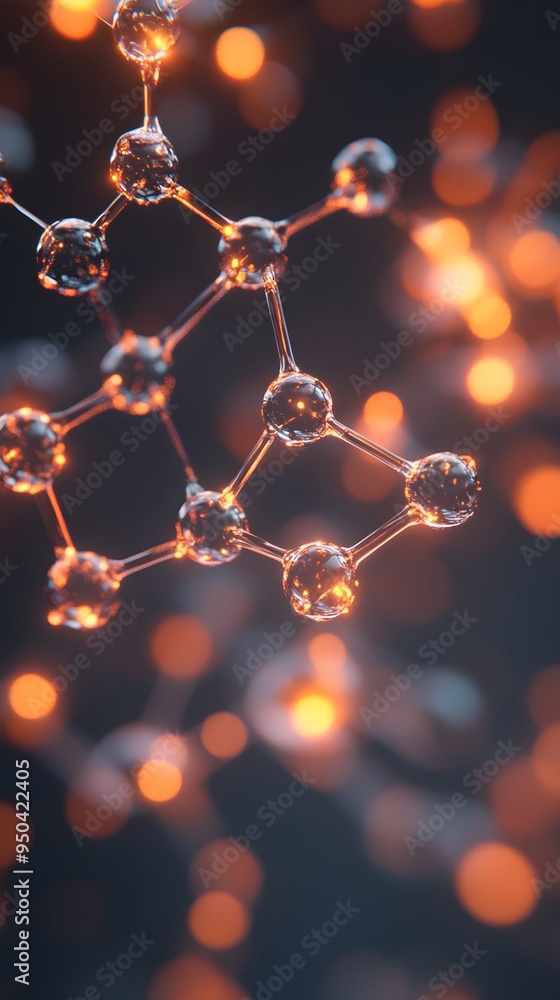 Molecular Bonding: Close-up of molecular structures bonding, with glowing.
Molecular Bonding: Close-up of molecular structures bonding, with glowing.