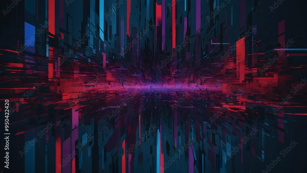 Neon Data Stream: A mesmerizing fusion of red and blue hues illuminate a digital labyrinth, where vertical lines of light dance through a shadowy matrix Neon Data Stream: A mesmerizing fusion of red and blue hues illuminate a digital labyrinth, where vertical lines of light dance through a shadowy matrix