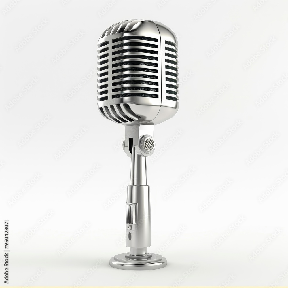 Fototapeta premium A microphone with a gold finish is shown on a white background