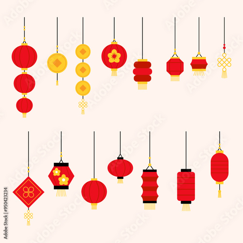 Set of decorative chinese lantern elements