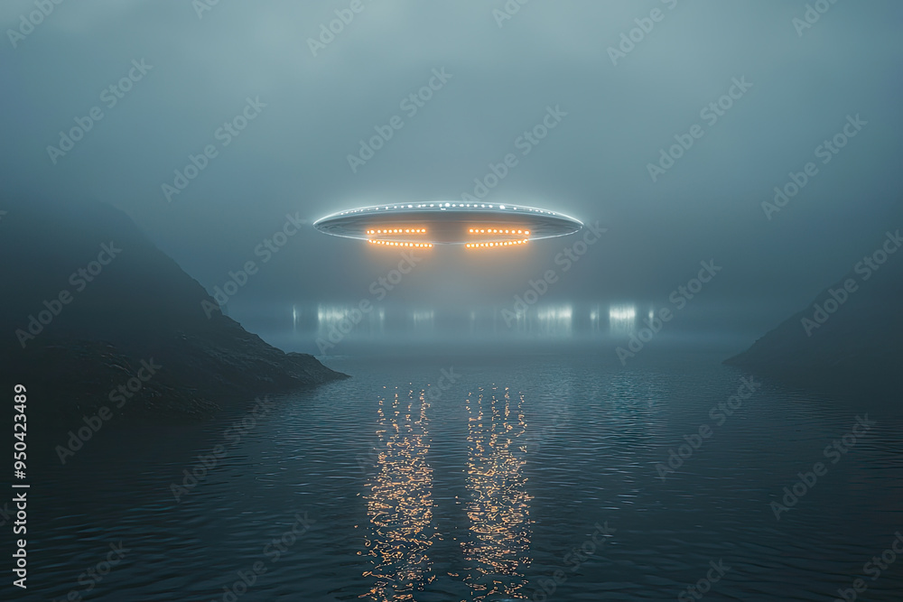 A mysterious UFO hovers over a misty lake, casting an ethereal glow in the quiet night. What secrets lie beneath the surface? A mysterious UFO hovers over a misty lake, casting an ethereal glow in the quiet night. What secrets lie beneath the surface?