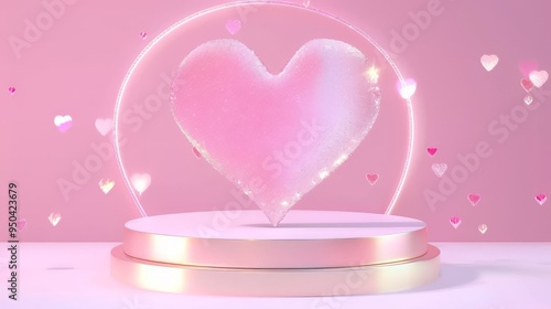 Happy valentines day and stage podium decorated with heart shape