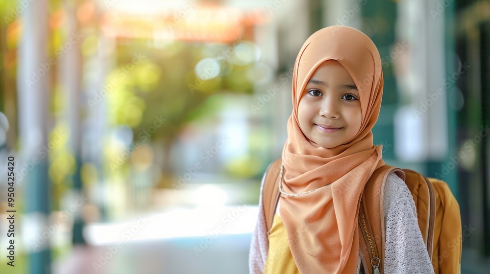 Smiling Muslim Girl with Backpack Smiling Muslim Girl with Backpack