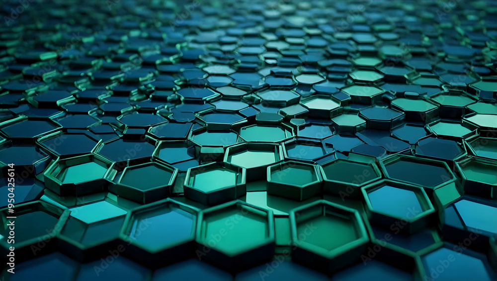 Emerald Hexagon Array: A mesmerizing expanse of shimmering emerald green hexagons, forming a dynamic and futuristic technological pattern. Emerald Hexagon Array: A mesmerizing expanse of shimmering emerald green hexagons, forming a dynamic and futuristic technological pattern.
