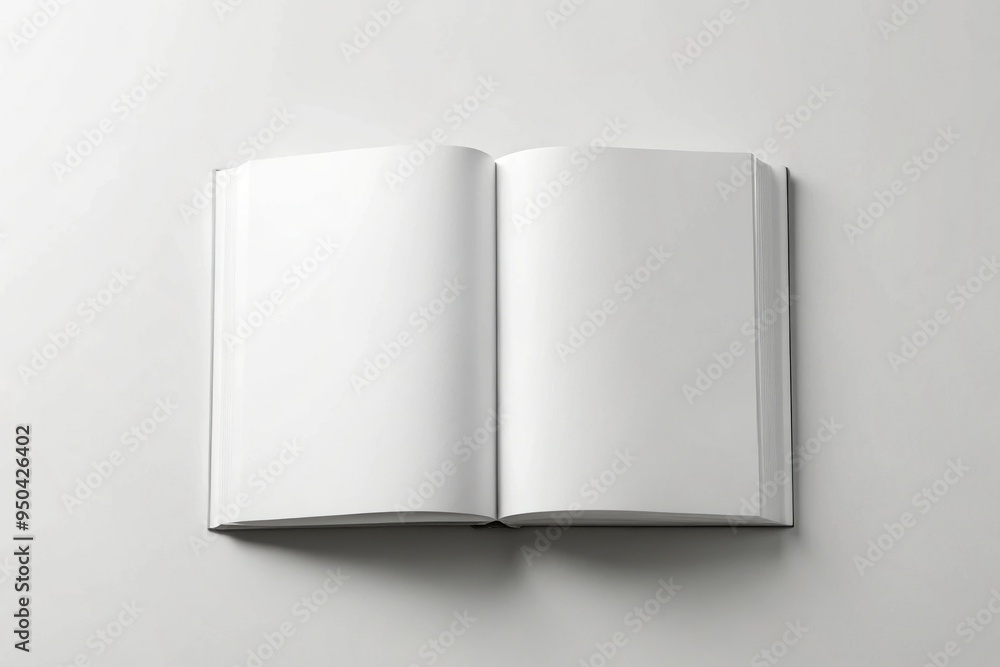 Realistic blank A5 softcover book mockup with a subtle texture and gentle crease, lying open on a clean white background, ready for design insertion. Realistic blank A5 softcover book mockup with a subtle texture and gentle crease, lying open on a clean white background, ready for design insertion.