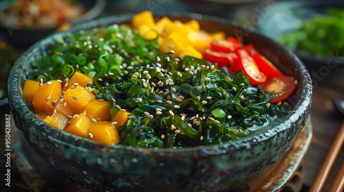 A flavorful Thai curry with tender chicken and vibrant vegetables, served in a steaming white bowl photo