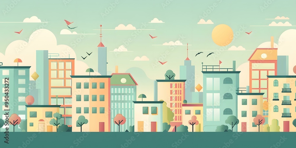 Fototapeta premium Flat Illustration of Colorful Cityscape